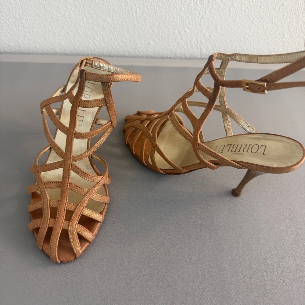 Loriblu Italy Leather Stripes Golden Dust Kitten Pumps EU36